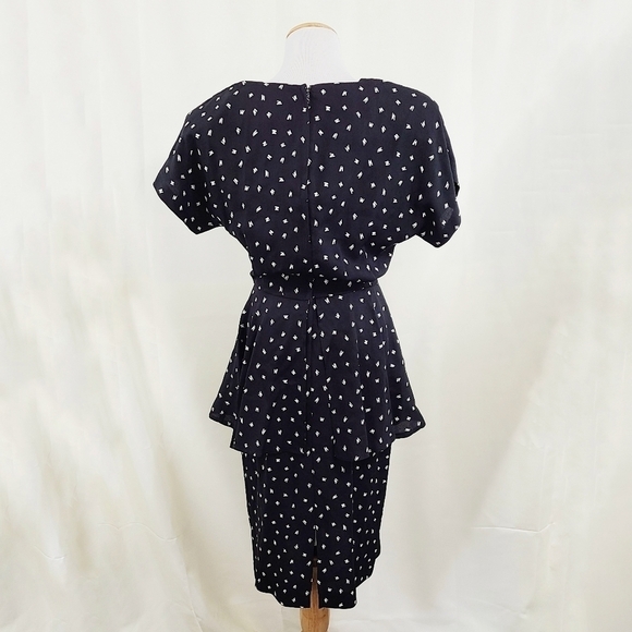 Vintage Dawn Joy peplum dress black and white abstract size 9 - Picture 2 of 6